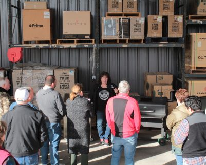 sheryl valentine talking to students about the pellet grills