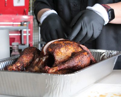 smoked turkey being sliced