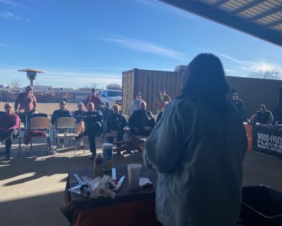 view from behind teacher at steak class