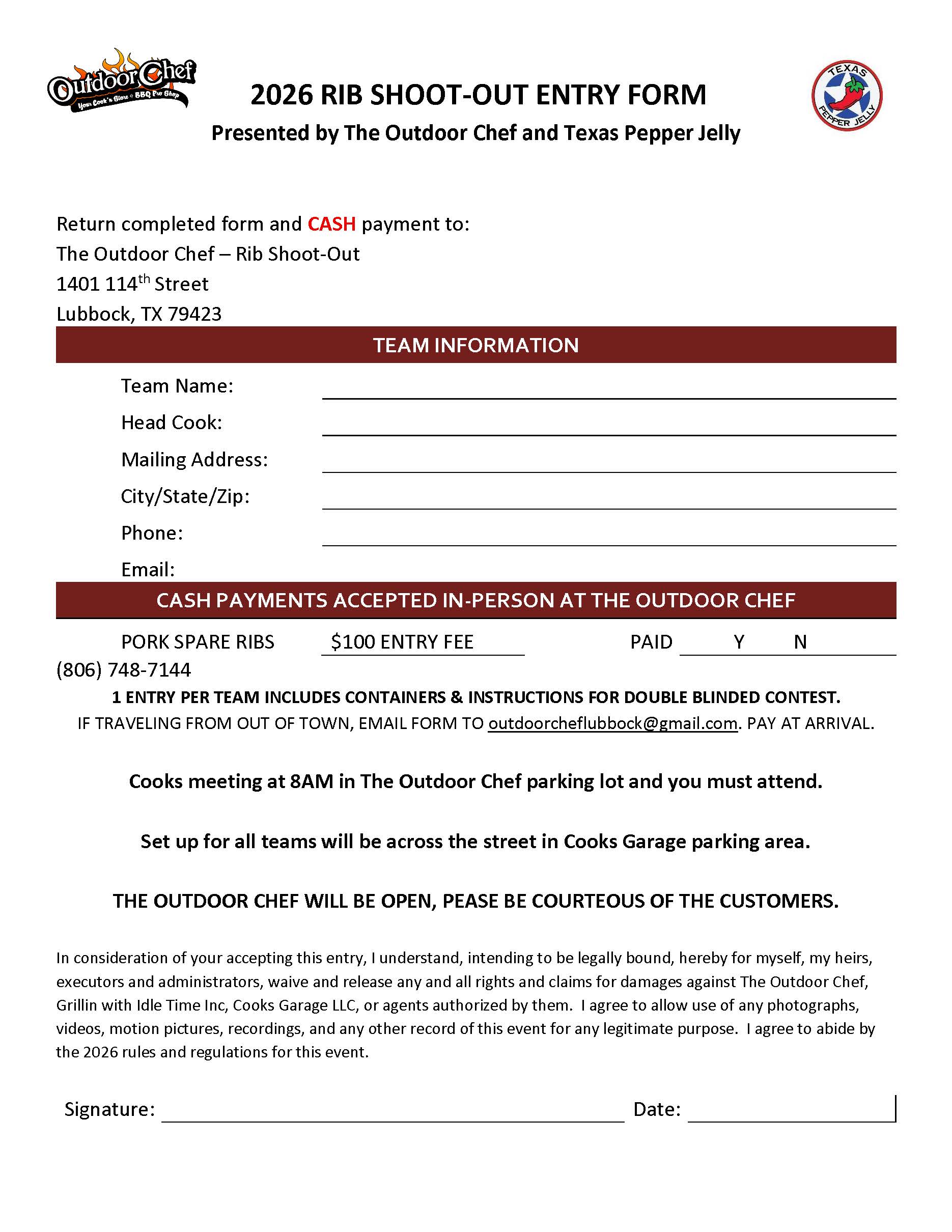 Rib Shootout entry form